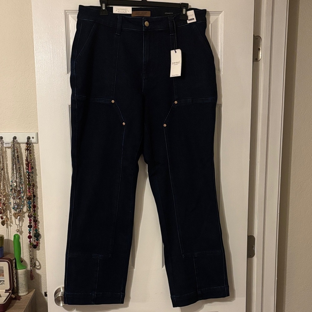 Judy Blue High Waisted Straight Fit Western Jeans-Dark Wash-Size 14W - Picture 2 of 7